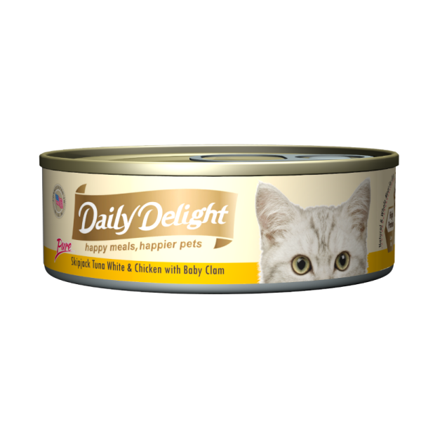 DAILY DELIGHT PURE SKIPJACK TUNA WHITE,CHICKEN WITH BABY CLAM 80g