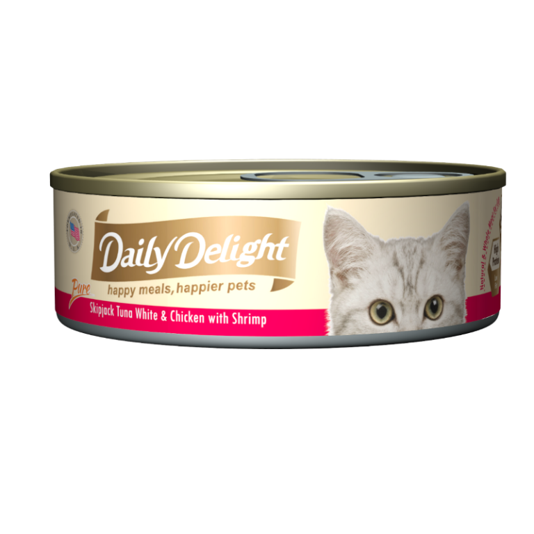 DAILY DELIGHT PURE SKIPJACK TUNA WHITE,CHICKEN WITH SHRIMP 80g